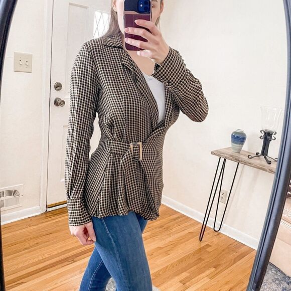 Something Navy Menswear Blazer Top Brown Check S - Picture 2 of 9